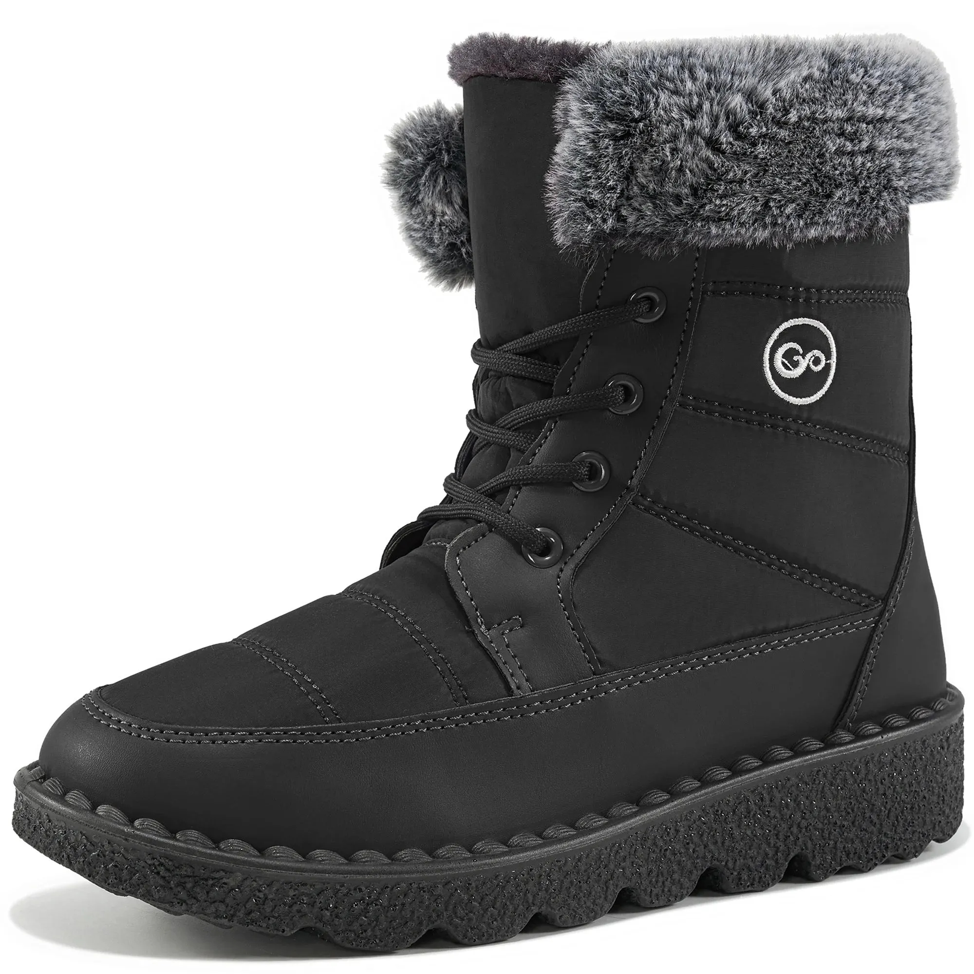 Ecetana Women's Lace Up Winter Boots Warm Faux Fur Lined Ladies Snow Boots Fashion Mid Carf Boots