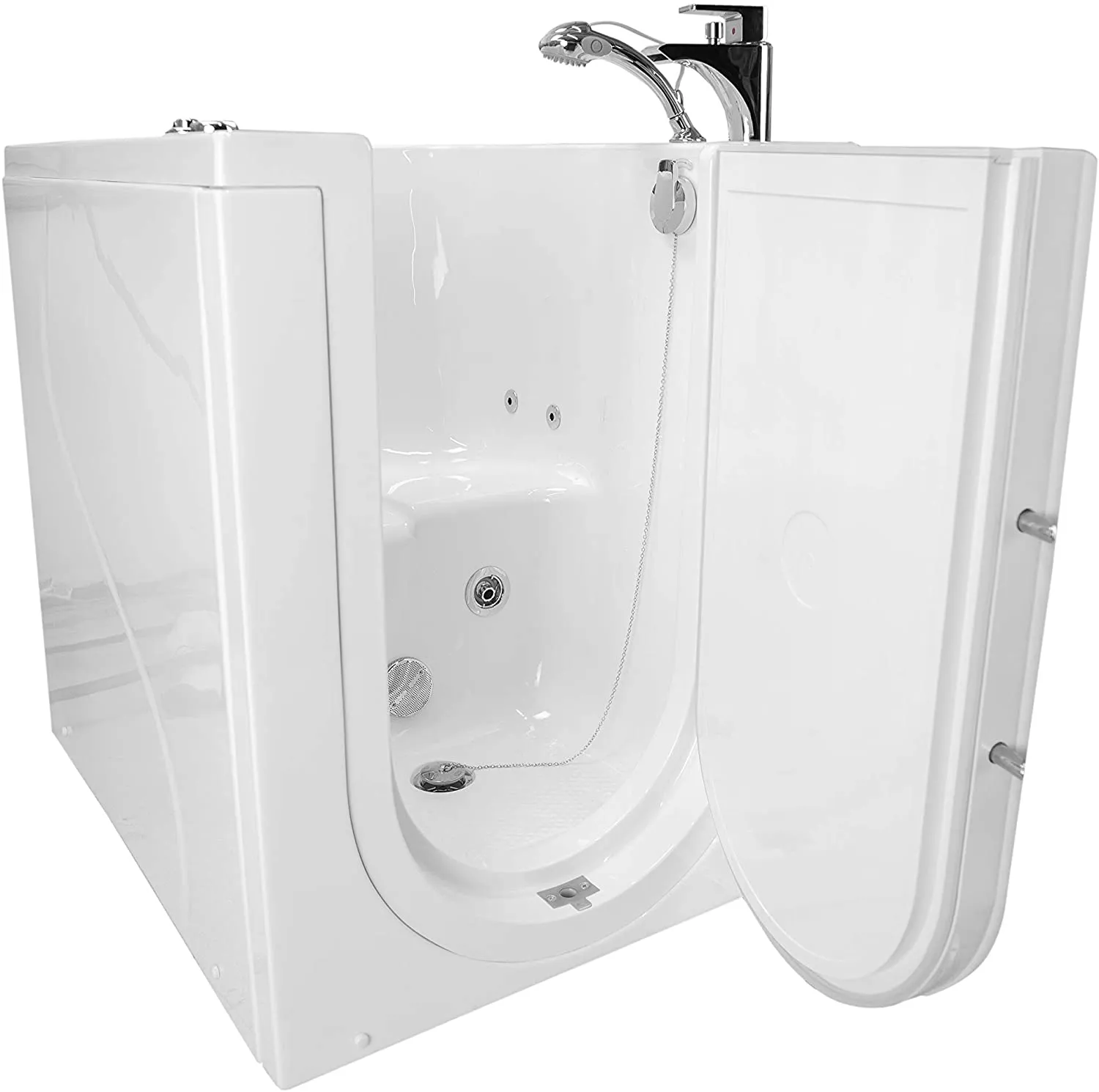 Ella Front Entry 32"x40" Acrylic Hydro Massage Walk-In Bathtub with Right Outward Swing Door, 2 Piece Fast Fill Faucet, 2" Drain