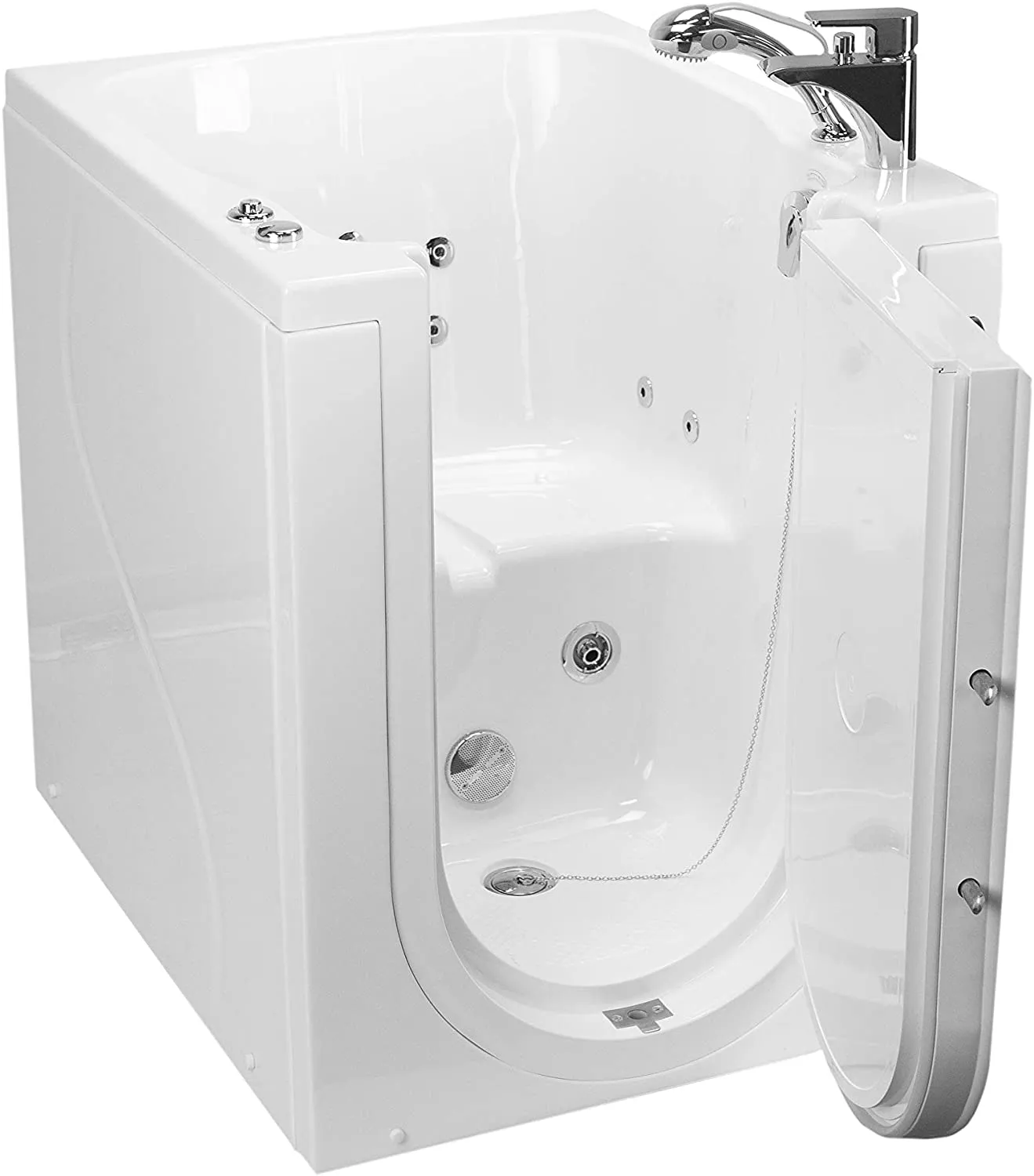 Ella Front Entry 32"x40" Acrylic Hydro Massage Walk-In Bathtub with Right Outward Swing Door, 2 Piece Fast Fill Faucet, 2" Drain