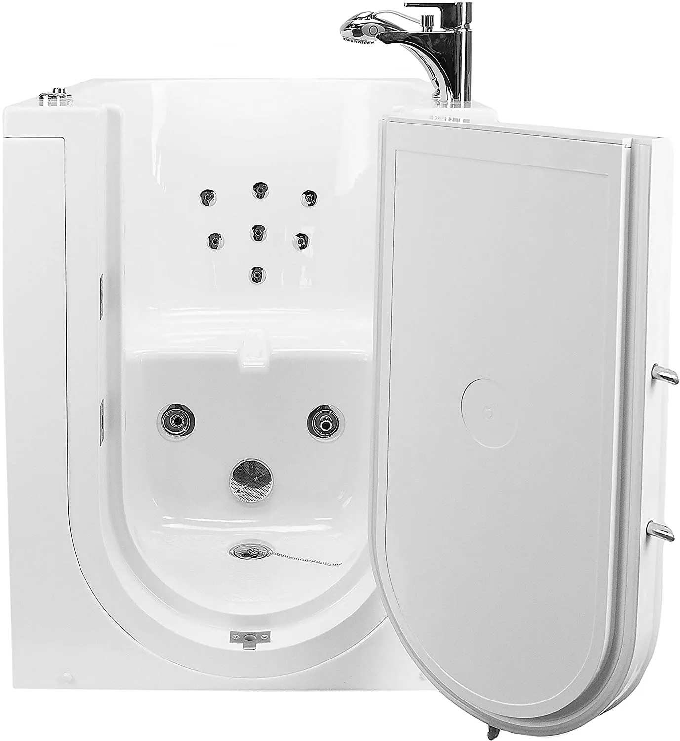 Ella Front Entry 32"x40" Acrylic Hydro Massage Walk-In Bathtub with Right Outward Swing Door, 2 Piece Fast Fill Faucet, 2" Drain