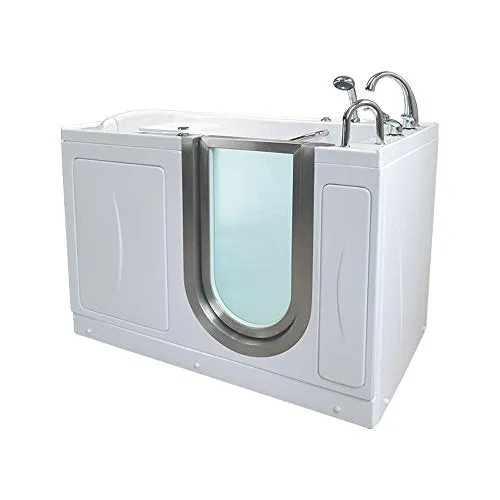 Ella's Bubbles 03108-HB Elite Soaking Acrylic Walk-in Bathtub with Right Inward Swing Door, Ella 5pc. Fast-Fill Faucet Set, Dual 2" Drains, 30"x 52", White