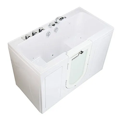 Ella's Bubbles O2SA3260AM-HB-L Tub4Two Air Massage and Microbubble Acrylic Walk-in Tub with Left Outward Swing Door, Ella 5pc. Fast-Fill Faucet, Dual 2" Drains, 32" x 60" x 42", White