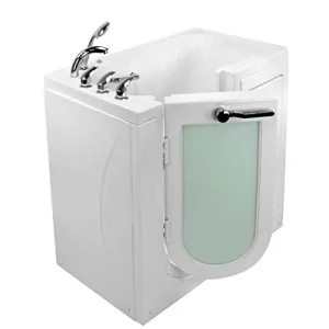 Ella's Bubbles OA2645M-HB-L Mobile Microbubble Acrylic Walk-In Bathtub with Left Outward Swing Door, Fast Fill Faucet, 2" Dual Drain White