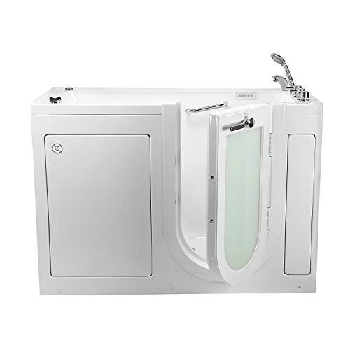 Ella's Bubbles OA2660-R Ella Lounger Acrylic Soaking Walk-In Bathtub with Right Outward Swing Door, Thermostatic Faucet, Dual 2" Drains, 27" x 60" x 43", White