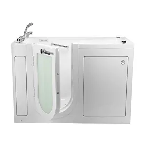 Ella's Bubbles OA2660A-L Lounger Air Massage Walk-In Bathtub with Left Outward Swing Door, Thermostatic Faucet, Dual 2" Drains, 27" x 60" x 43", White