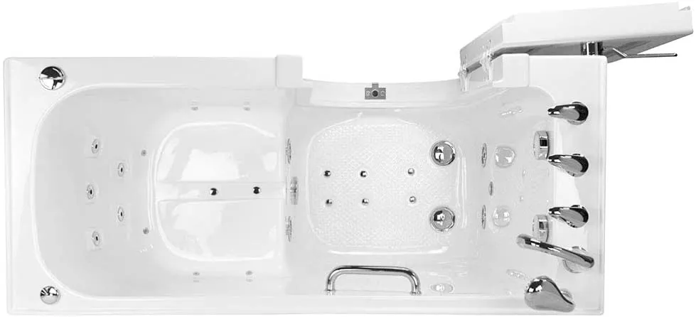 Ella's Bubbles OA2660DH-R-HB Lounger Air and Hydro Massage Acrylic Walk-In Bathtub with Heated Seat, Right Outward Swing Door, Ella 5pc. Fast-Fill Faucet, Dual 2" Drains, 27"x 60", White