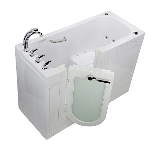 Ella's Bubbles OA2660F-R 26" W x 60" L Lounger Acrylic Walk-in Whirlpool Bathtub Outward Swing Door, Ella 5pc. Fast-Fill Faucet and RHS Drain, 26" x 60", White