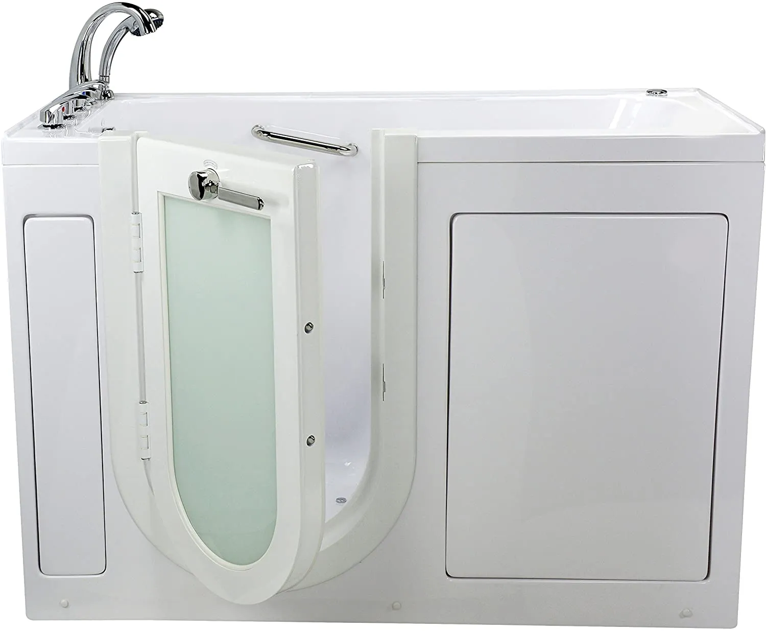 Ella's Bubbles OA2660H-R-HB Lounger 27"x 59" Hydro Massage Acrylic Walk-in Bathtub, Right Outward Swing Door, Ella 5pc. Fast-Fill Faucet, Dual 2" Drains, 27" x 60" x 43", White