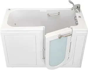 Ella's Bubbles OA2660H-R Lounger Hydro Massage Walk-In Bathtub with Right Outward Swing Door, Thermostatic Faucet, Dual 2" Drains, 27" x 60" x 43", White