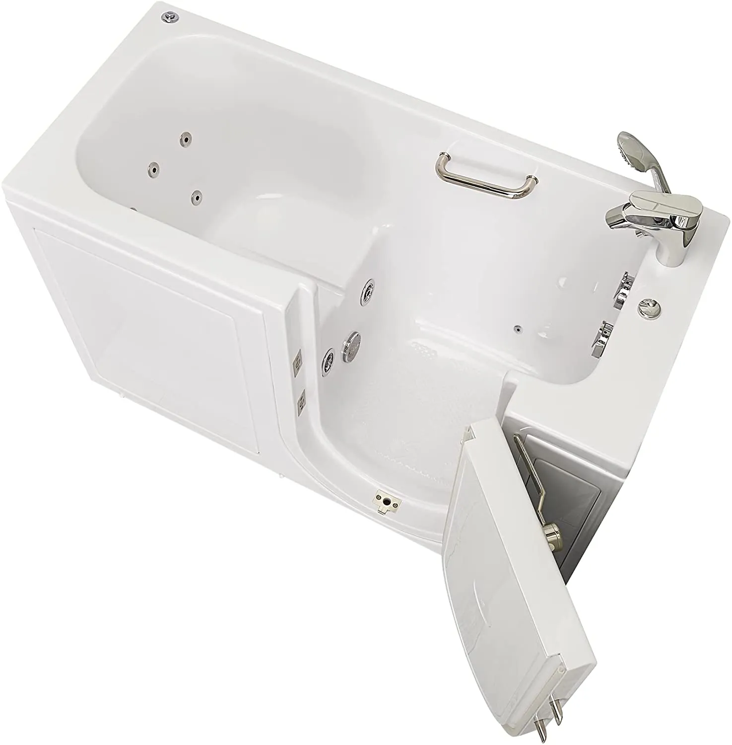 Ella's Bubbles OA2660H-R Lounger Hydro Massage Walk-In Bathtub with Right Outward Swing Door, Thermostatic Faucet, Dual 2" Drains, 27" x 60" x 43", White