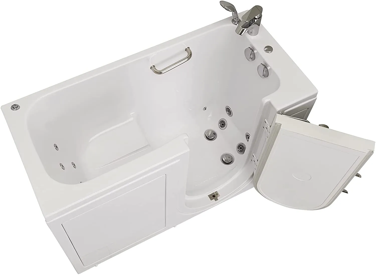 Ella's Bubbles OA2660H-R Lounger Hydro Massage Walk-In Bathtub with Right Outward Swing Door, Thermostatic Faucet, Dual 2" Drains, 27" x 60" x 43", White