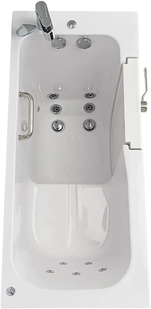 Ella's Bubbles OA2660H-R Lounger Hydro Massage Walk-In Bathtub with Right Outward Swing Door, Thermostatic Faucet, Dual 2" Drains, 27" x 60" x 43", White