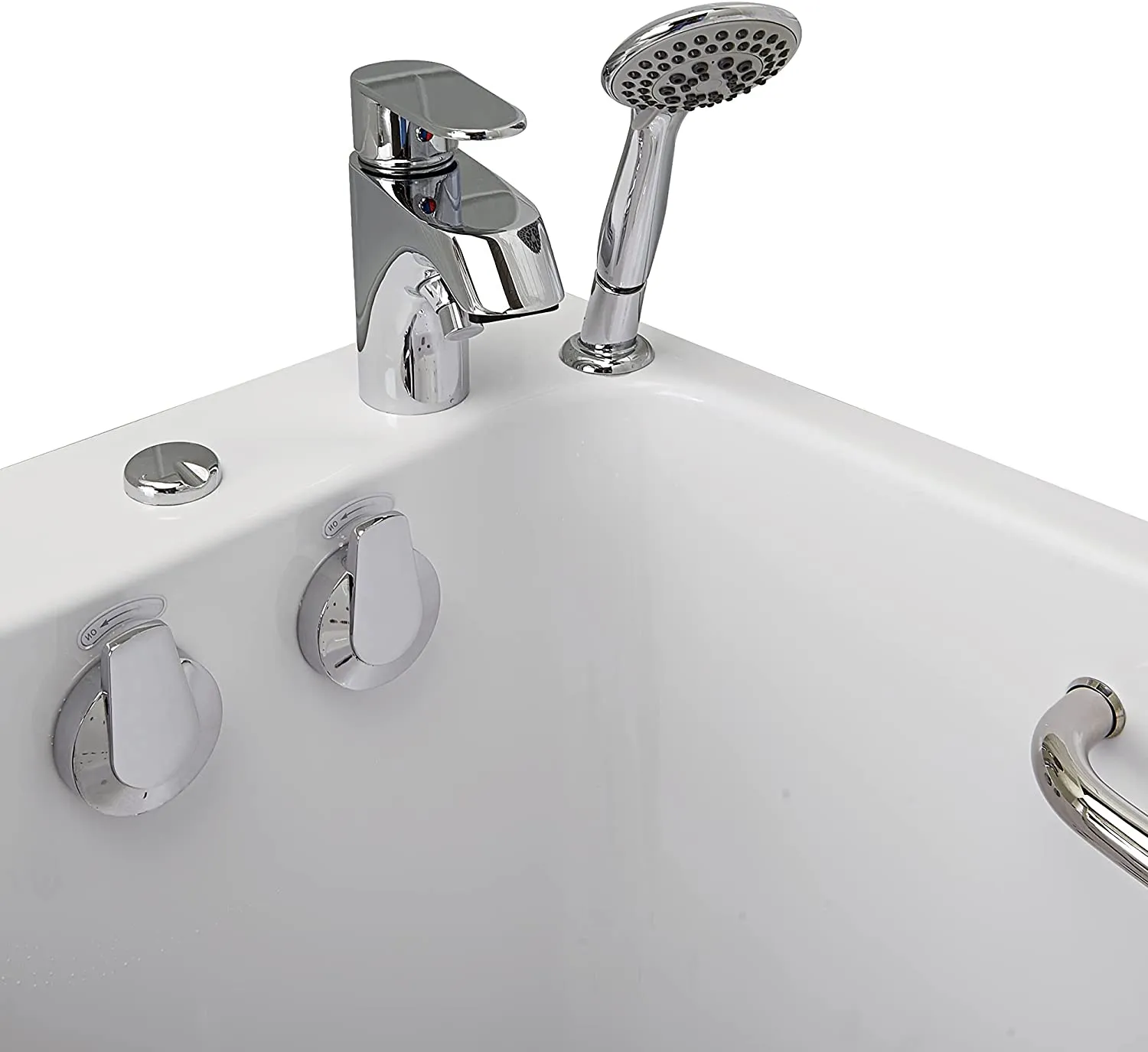 Ella's Bubbles OA2660HH-L Lounger Hydro Massage Acrylic Walk-In Bathtub with Heated Seat, Left Outward Swing Door, Thermostatic Faucet, Dual 2" Drains, 27" x 60" x 43", White