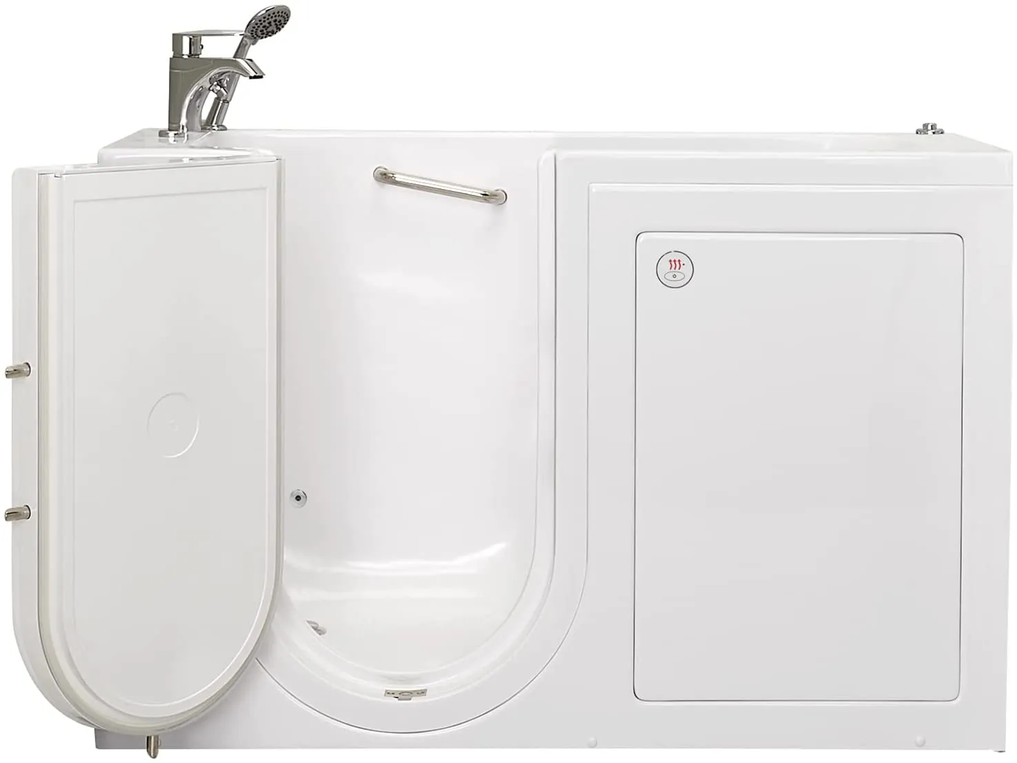 Ella's Bubbles OA2660HH-L Lounger Hydro Massage Acrylic Walk-In Bathtub with Heated Seat, Left Outward Swing Door, Thermostatic Faucet, Dual 2" Drains, 27" x 60" x 43", White