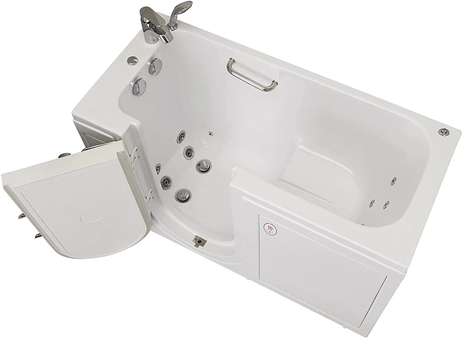 Ella's Bubbles OA2660HH-L Lounger Hydro Massage Acrylic Walk-In Bathtub with Heated Seat, Left Outward Swing Door, Thermostatic Faucet, Dual 2" Drains, 27" x 60" x 43", White
