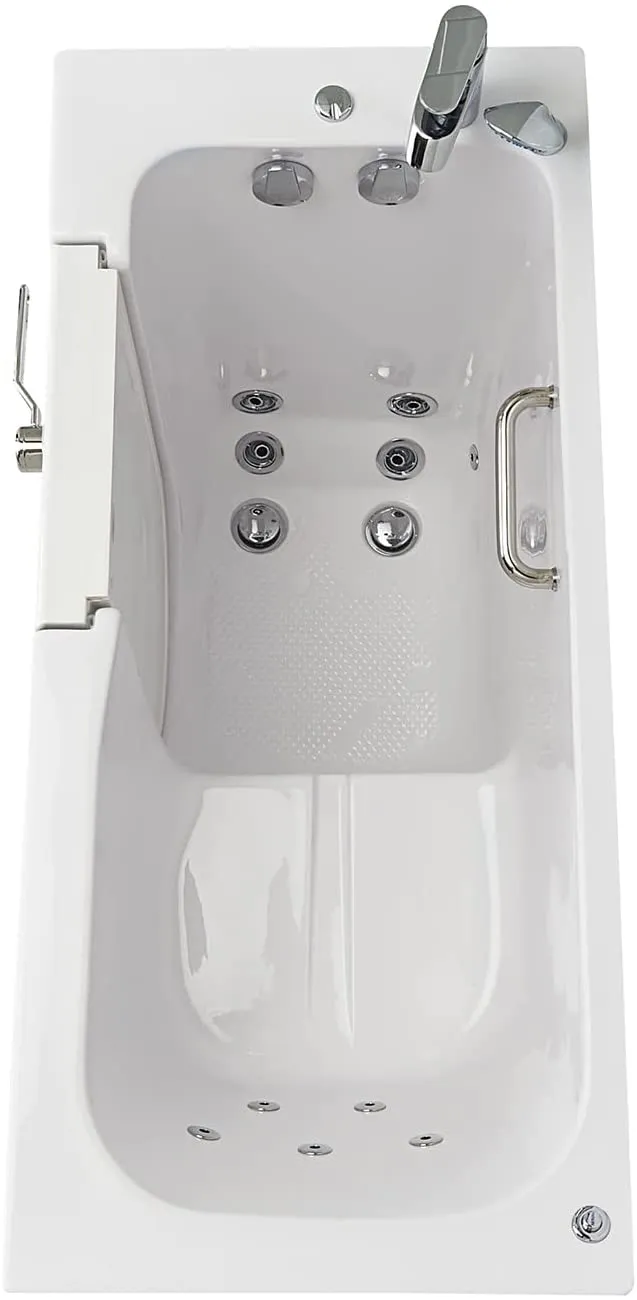 Ella's Bubbles OA2660HH-L Lounger Hydro Massage Acrylic Walk-In Bathtub with Heated Seat, Left Outward Swing Door, Thermostatic Faucet, Dual 2" Drains, 27" x 60" x 43", White
