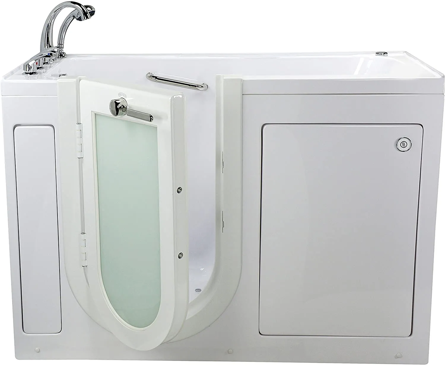 Ella's Bubbles OA2660HH-R-HB Lounger Hydro Massage and Heated Seat Walk-In Bathtub with Right Outward Swing Door, Ella 5pc. Fast-Fill Faucet, Dual 2" Drains, 27" x 60" x 43", White