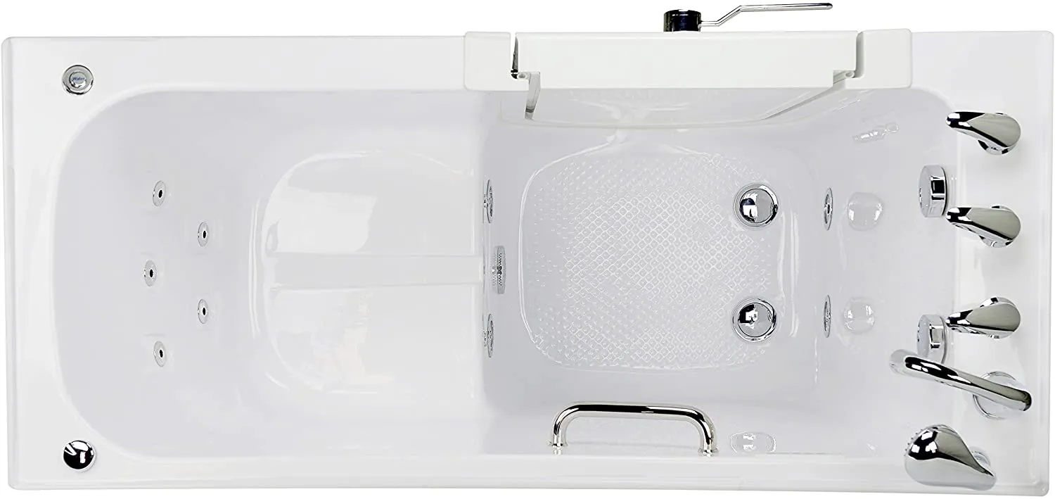 Ella's Bubbles OA2660HH-R-HB Lounger Hydro Massage and Heated Seat Walk-In Bathtub with Right Outward Swing Door, Ella 5pc. Fast-Fill Faucet, Dual 2" Drains, 27" x 60" x 43", White