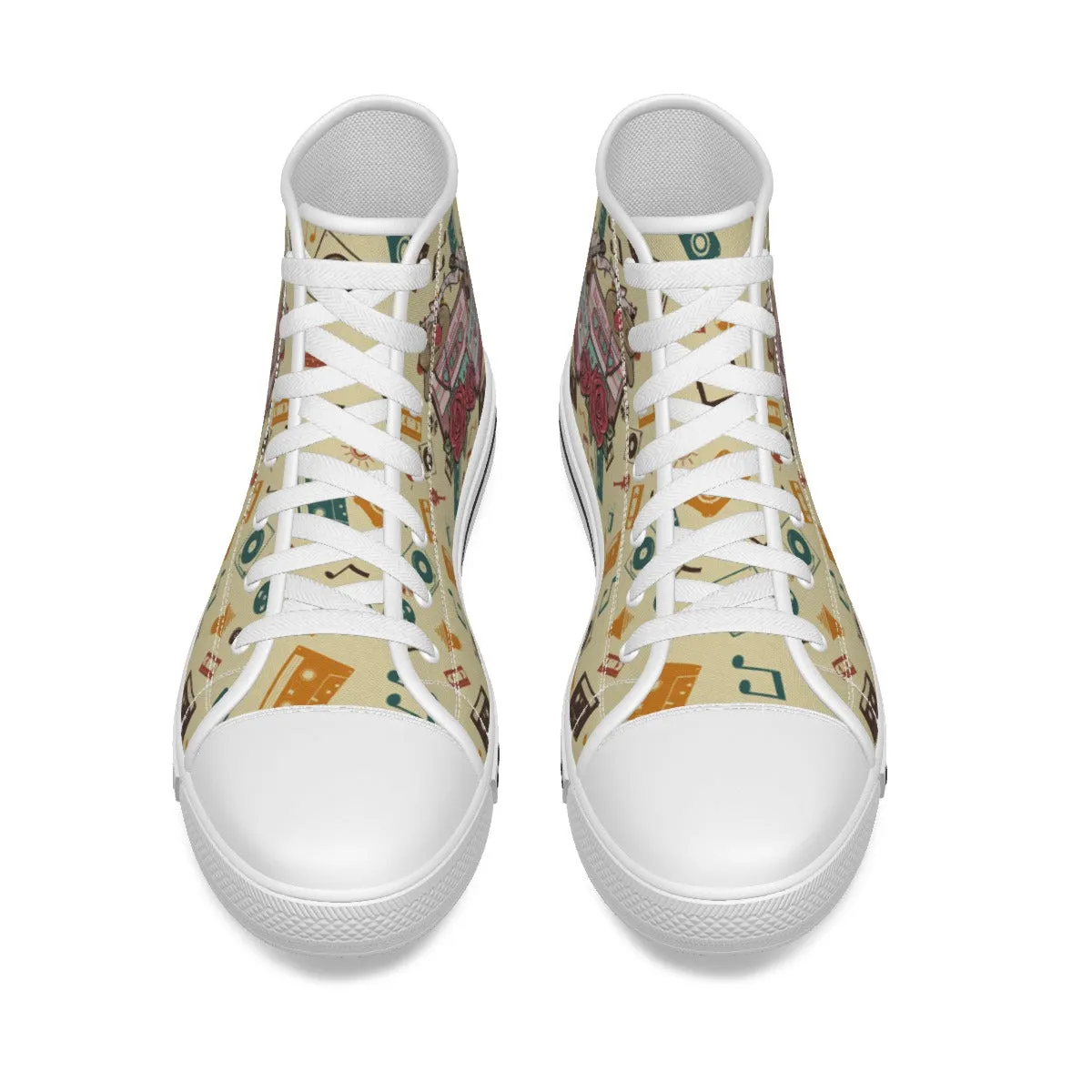EShoes Personalized Women's Canvas Shoes, Cassette Tape Retro Cowboy Shoes, Custom Name Shoes.