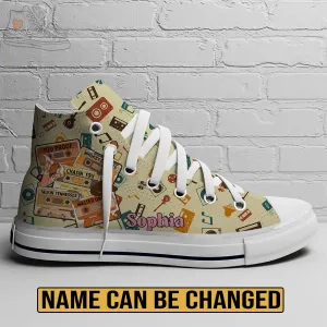 EShoes Personalized Women's Canvas Shoes, Cassette Tape Retro Flower, Custom Name Shoes.