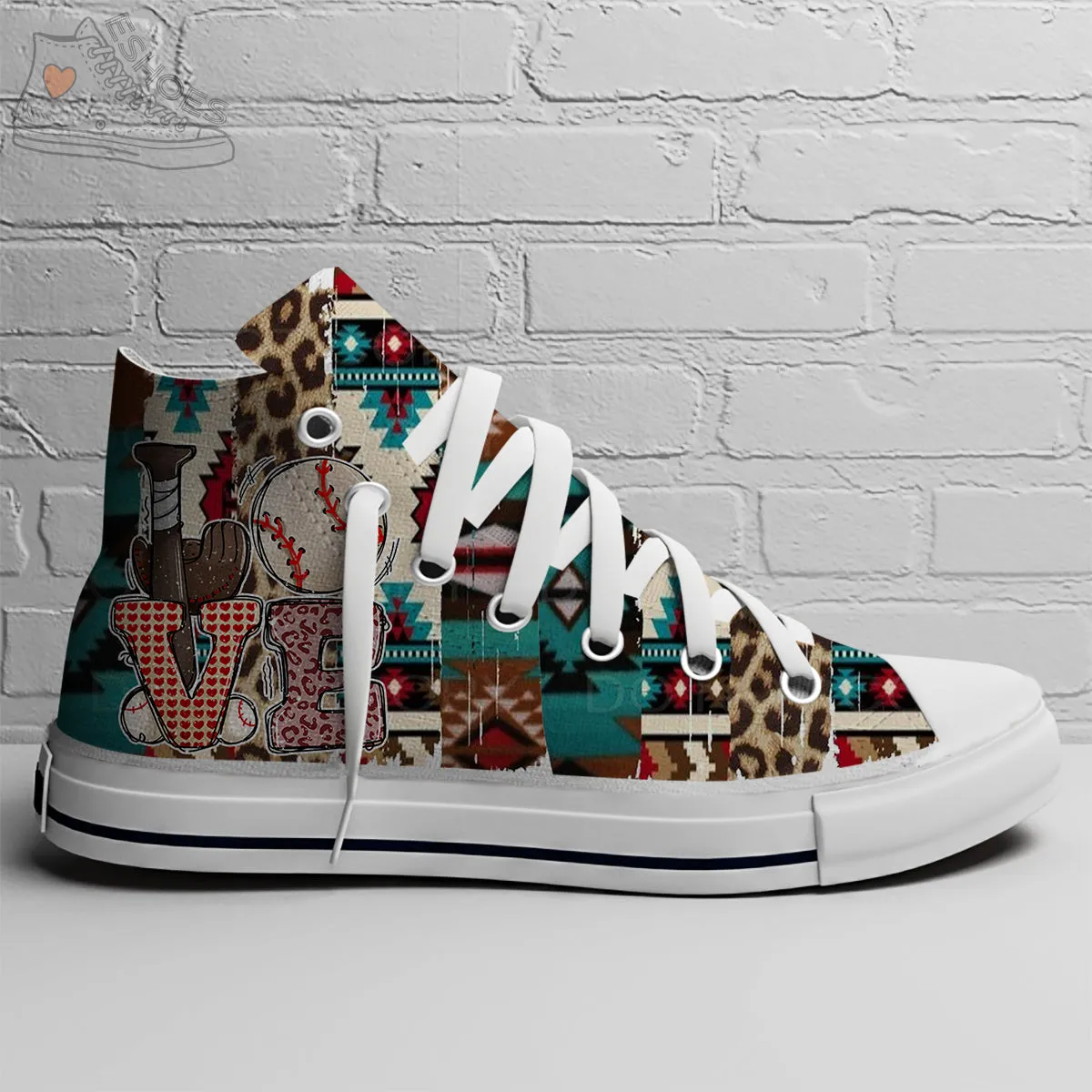 EShoes Personalized Women's Canvas Shoes, Mama Love Baseball Retro, Custom Name Shoes.
