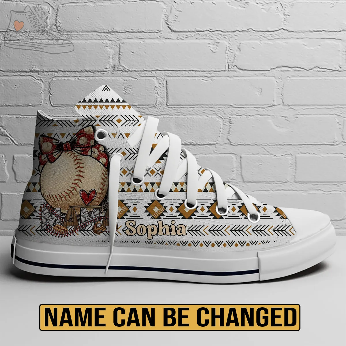 EShoes Personalized Women's Canvas Shoes, Mom Baseball Retro, Custom Name Shoes.