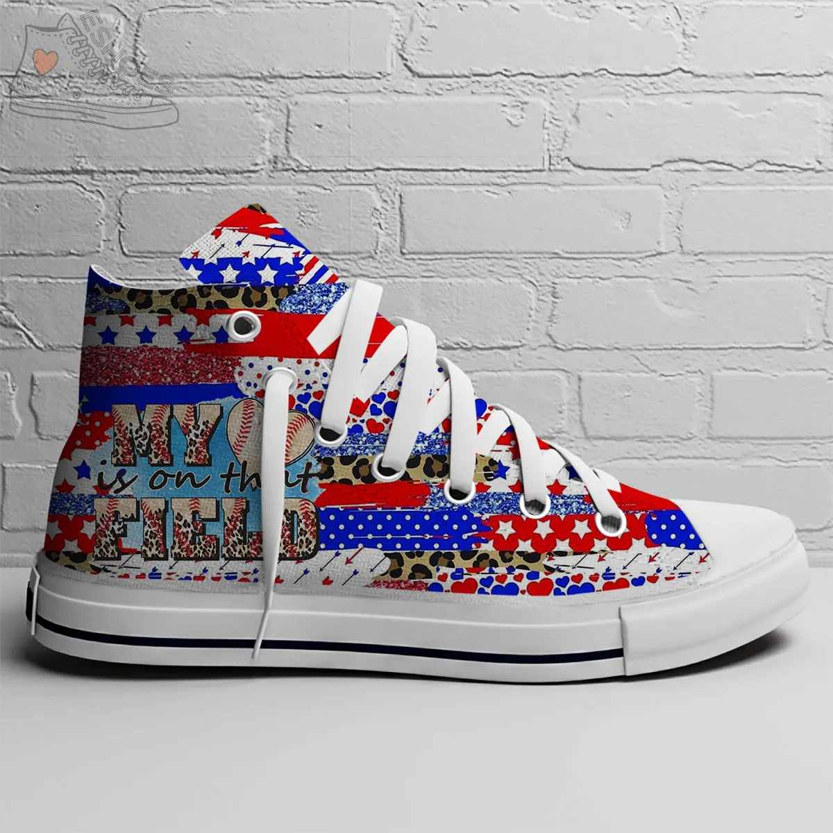 EShoes Personalized Women's Canvas Shoes, My Heart Is On That Field Baseball, Custom Name Shoes.