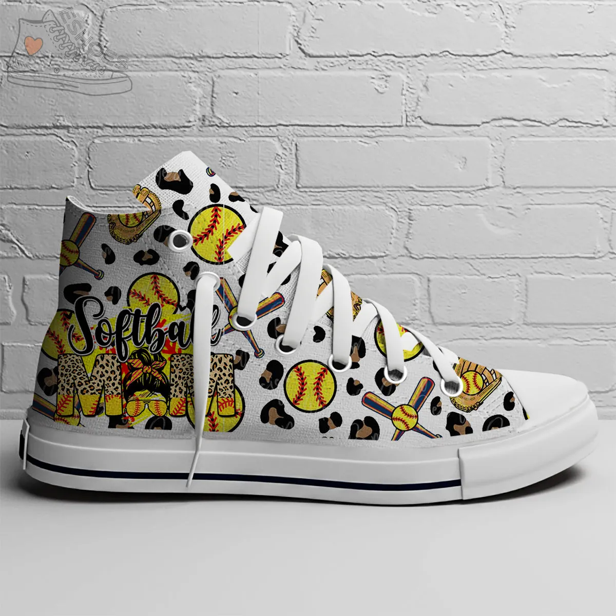 EShoes Personalized Women's Canvas Shoes, Soft Ball Mom, Shoes Baseball Retro, Custom Name Shoes.