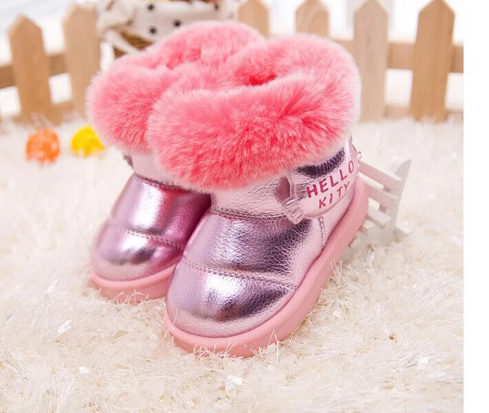 fashion Kids Children's shoes shiny fur warm winter boots snow boost Baby shoes Girls cotton padded Toddler baby's