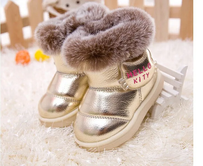 fashion Kids Children's shoes shiny fur warm winter boots snow boost Baby shoes Girls cotton padded Toddler baby's