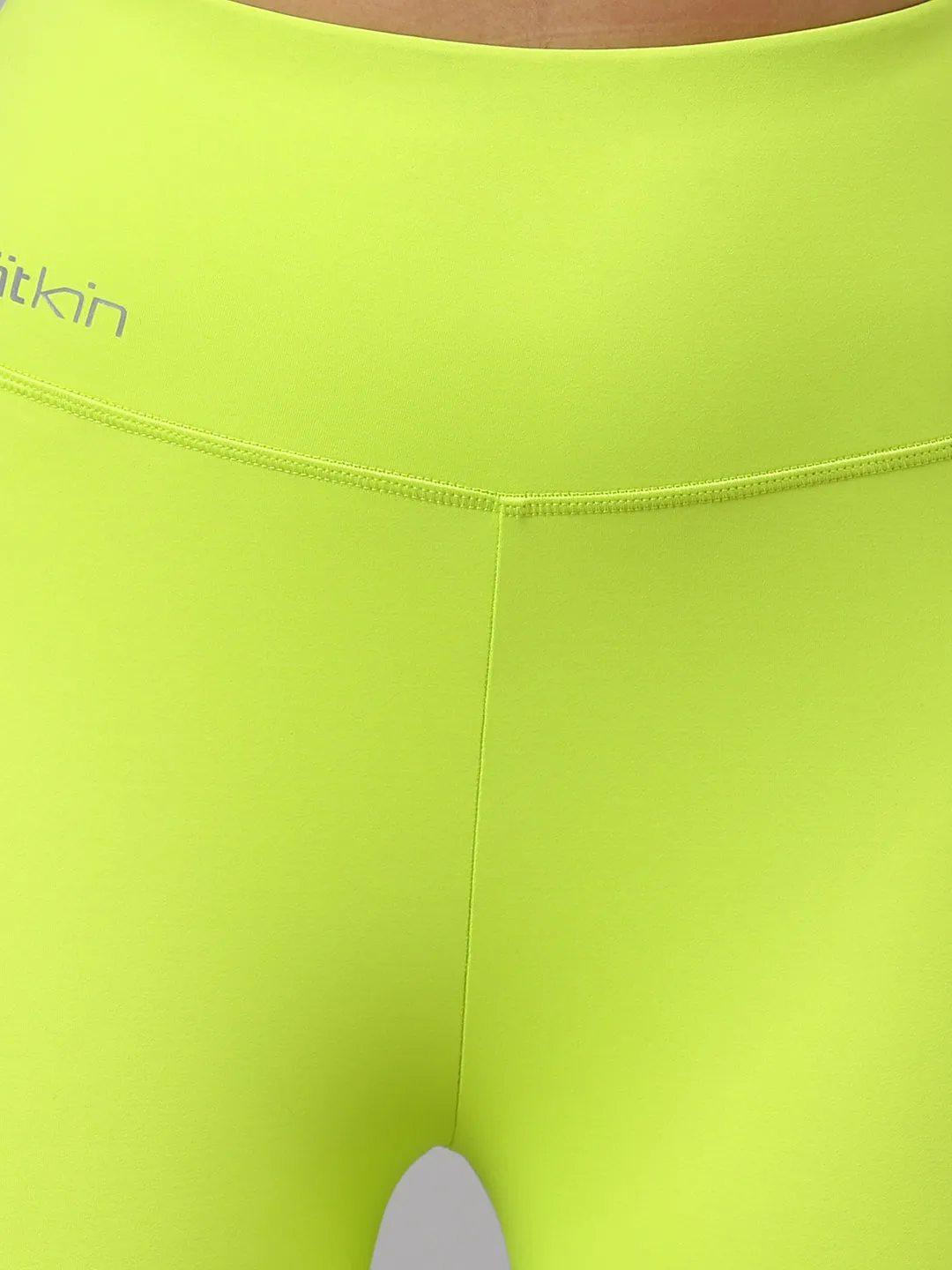 Fitkin Women's Neon Green Hight Waist Reflactive Details Tights