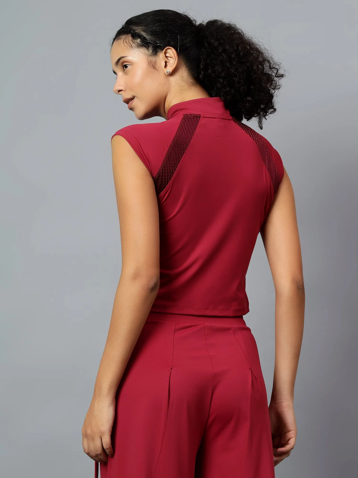 Fitkin Women's Wine Front Open Front Zip Tshirt