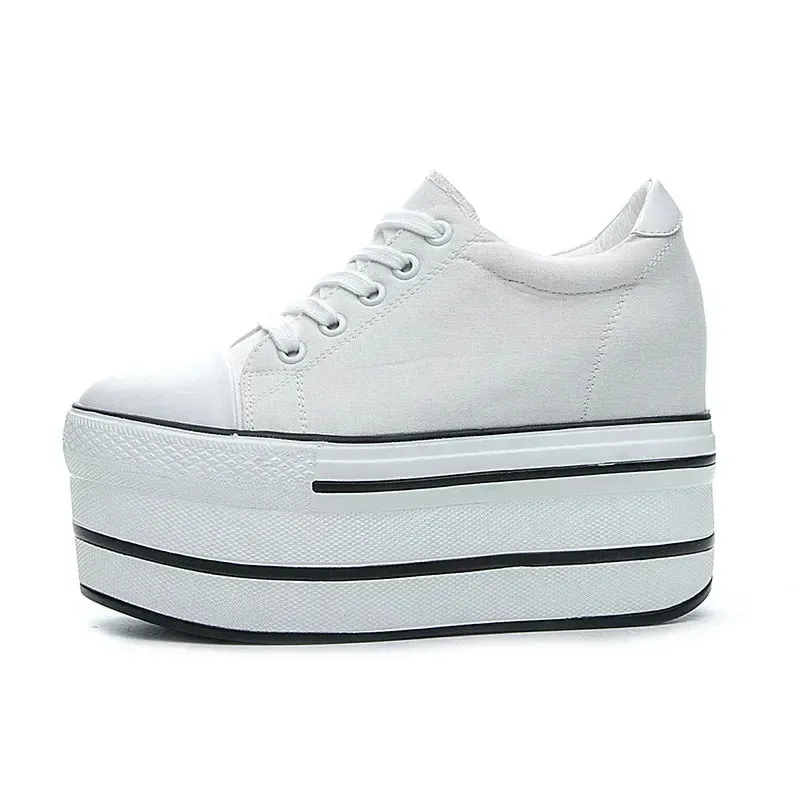 Fujin 7.5cm Fashion Canvas Shoes Breathable Women Super High Heel Sneakers Platform Shoes Women Autumn Autumn Women's Shoes
