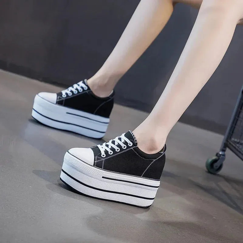 Fujin 7.5cm Fashion Canvas Shoes Breathable Women Super High Heel Sneakers Platform Shoes Women Autumn Autumn Women's Shoes