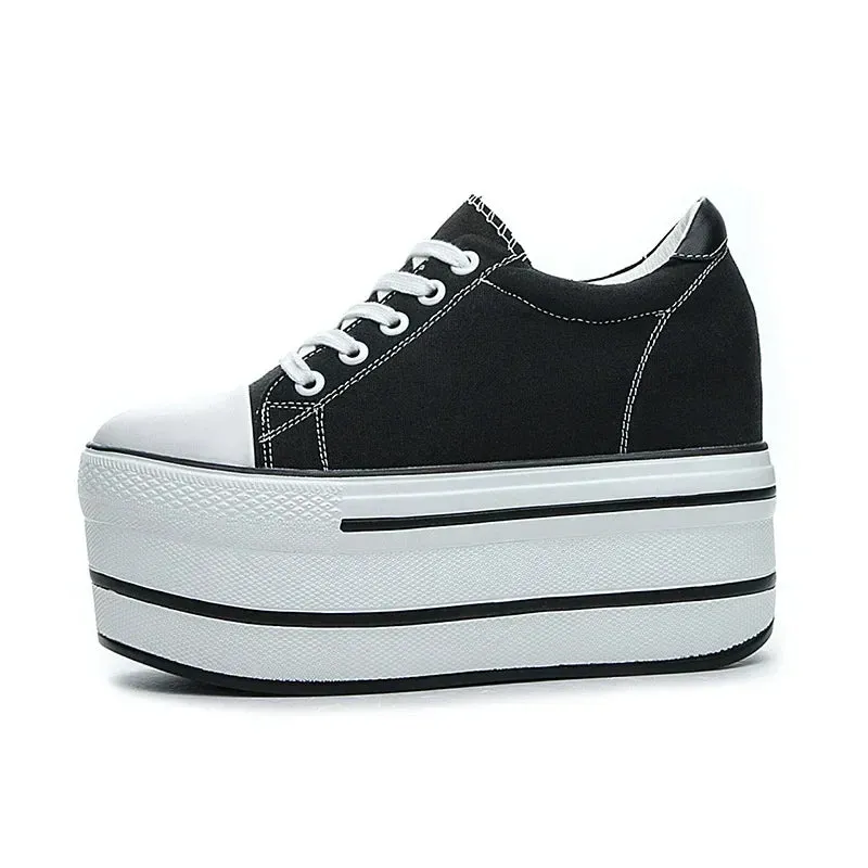 Fujin 7.5cm Fashion Canvas Shoes Breathable Women Super High Heel Sneakers Platform Shoes Women Autumn Autumn Women's Shoes