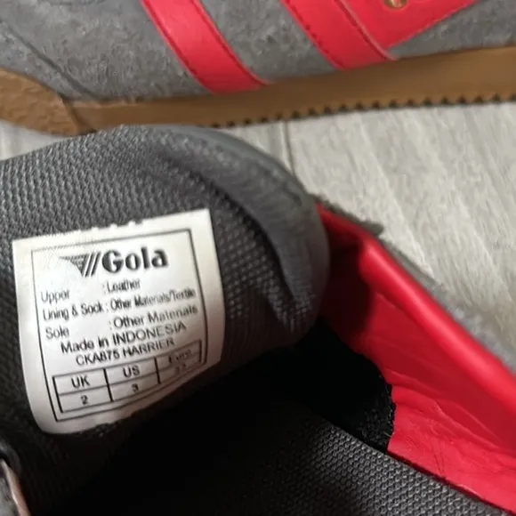 Gola Low Top Sneaker- Gray and Red- Size 3 Kids