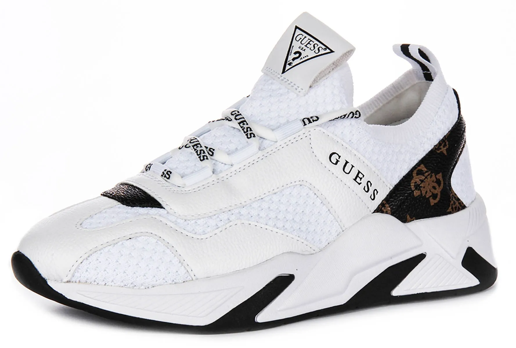 Guess Geniver Sneaker In White Brown For Women