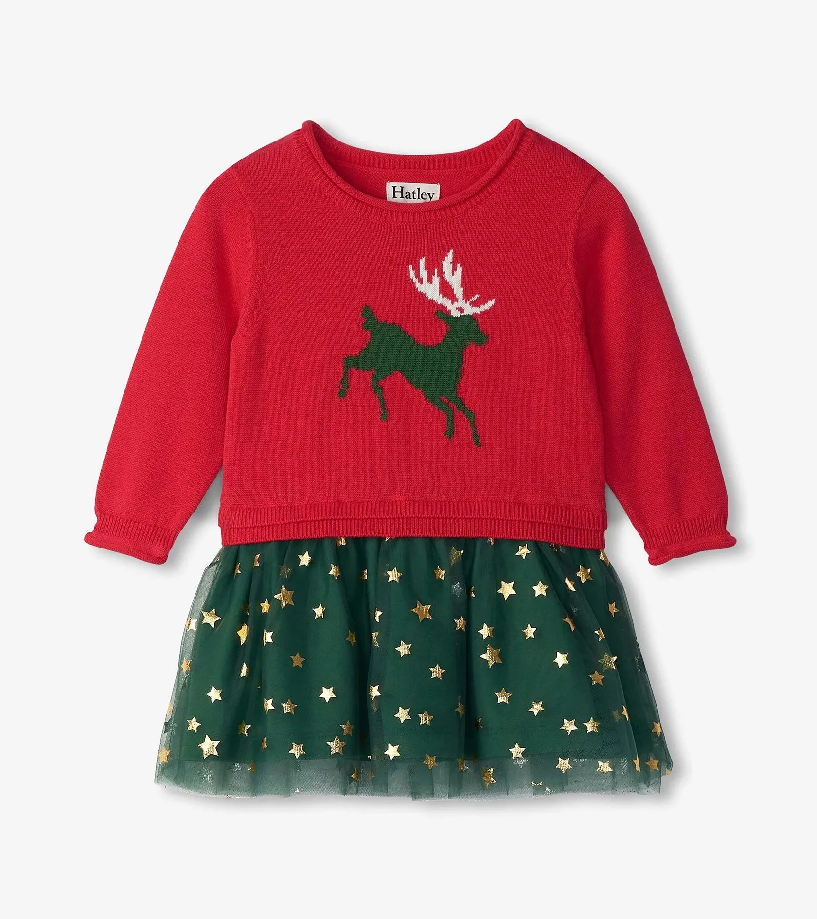 Hatley Holiday Reindeer Drop Waist Sweater Knit Dress