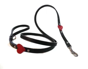 Hearts Leather Leash with Crystals on Sides