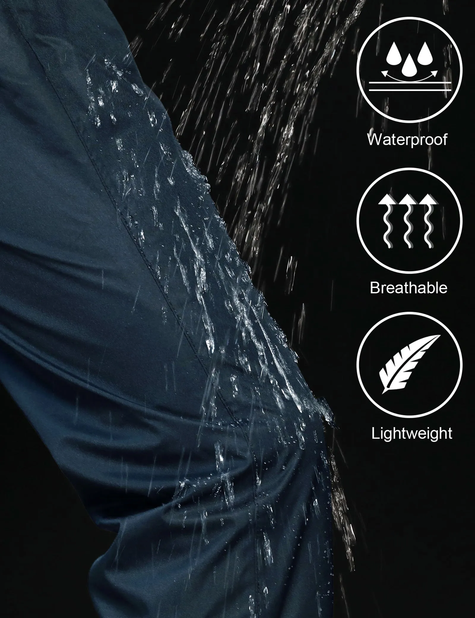 iCreek Men's Rain Pants Waterproof Over Pants Windproof Lightweight Hiking Pants Work Rain Outdoor for Golf, Fishing（Navy Blue With Pocket)