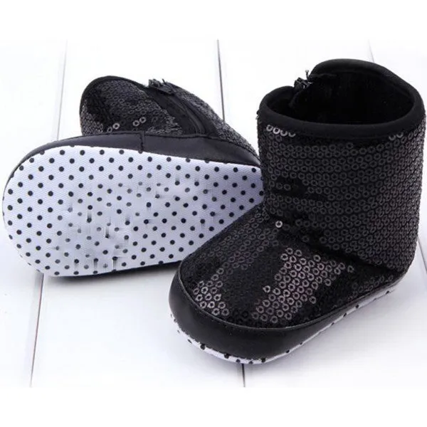 Infant Kids Baby Girl Sequins High Boots Soft Bottom Anti-slip Walking Shoes