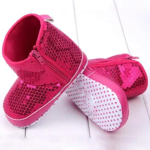 Infant Kids Baby Girl Sequins High Boots Soft Bottom Anti-slip Walking Shoes
