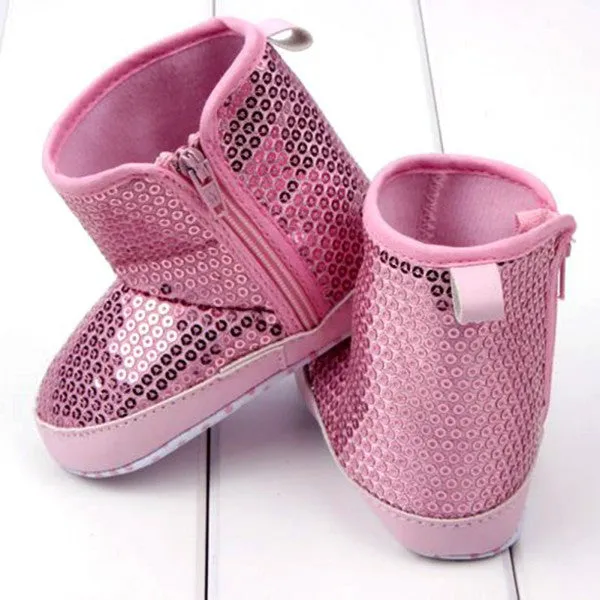 Infant Kids Baby Girl Sequins High Boots Soft Bottom Anti-slip Walking Shoes