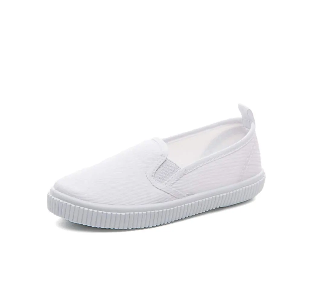 Je-Gou Boy's Girl's Classic Canvas Slip On Fashion Sneaker Skate Tennis Shoes, White, 9 Toddler