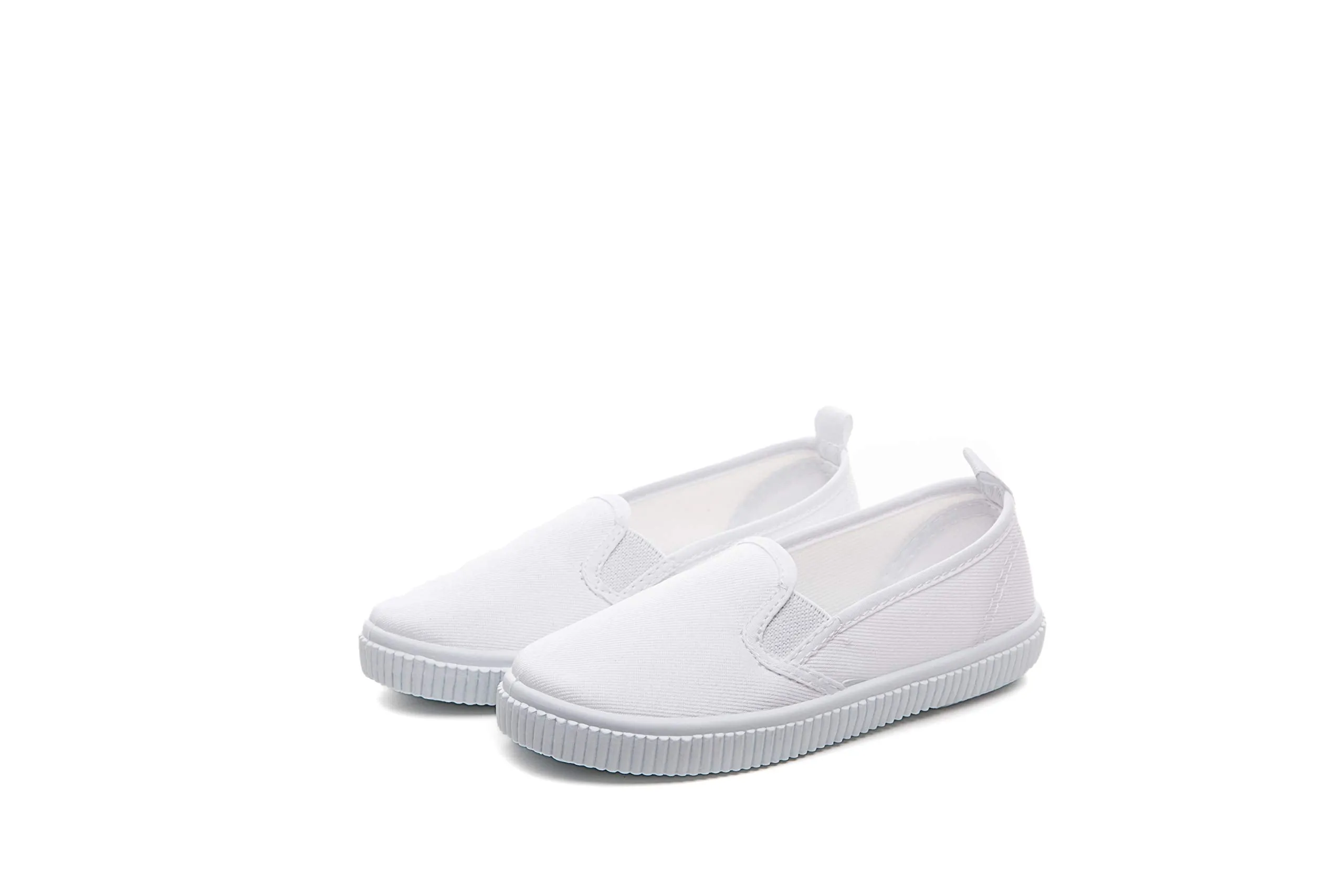 Je-Gou Boy's Girl's Classic Canvas Slip On Fashion Sneaker Skate Tennis Shoes, White, 9 Toddler