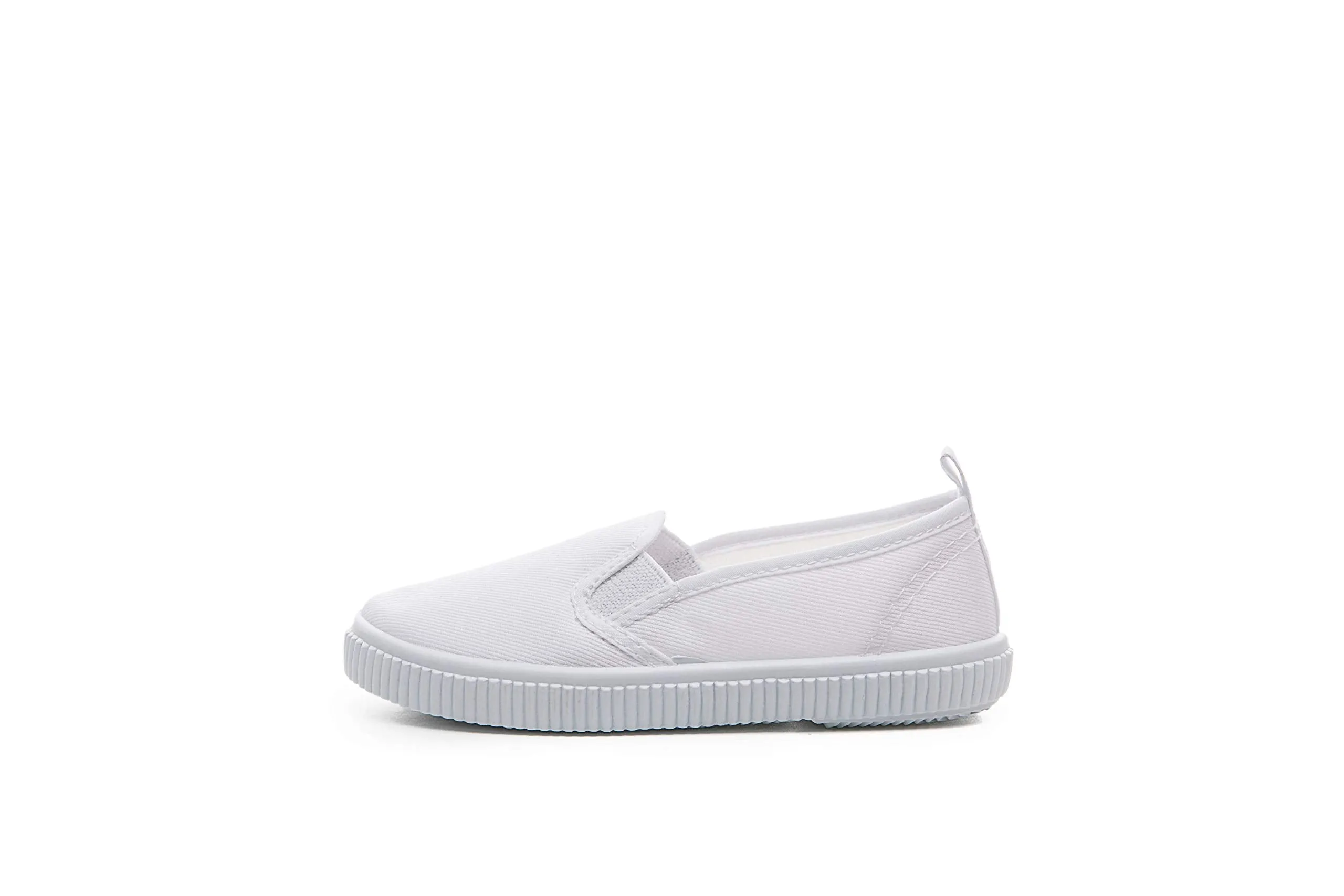 Je-Gou Boy's Girl's Classic Canvas Slip On Fashion Sneaker Skate Tennis Shoes, White, 9 Toddler