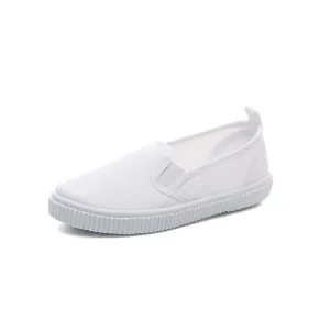 Je-Gou Boy's Girl's Classic Canvas Slip On Fashion Sneaker Skate Tennis Shoes, White, 9 Toddler