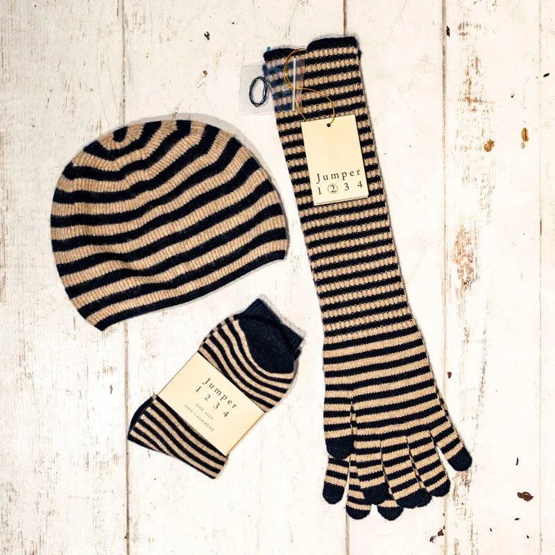 JUMPER 1234 Stripe Socks in Navy/ Light Brown