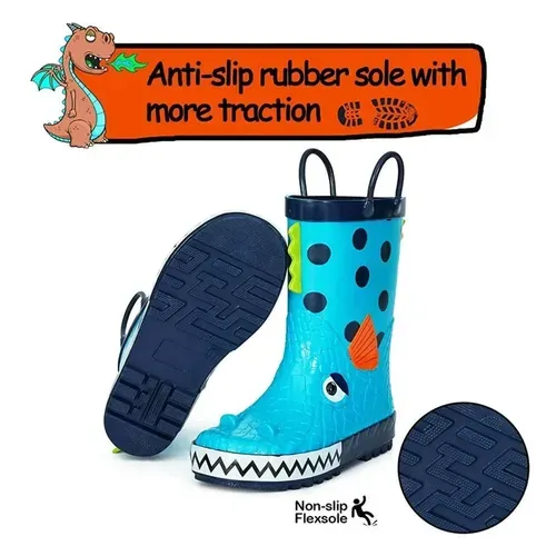 Kids Boys Rain Boots Rubber Piranha   - KKOMFORME