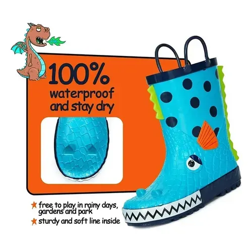 Kids Boys Rain Boots Rubber Piranha   - KKOMFORME